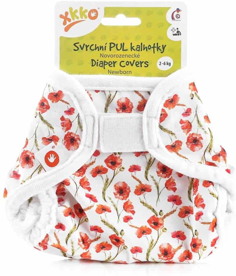 XKKO Überhosen Newborn (2-4 kg) für Stoffwindeln aus PUL Stoff Rote Mohnblumen