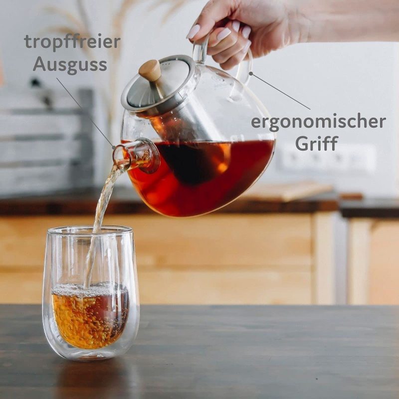 buntfink Teekanne mit Siebeinsatz fuer 1.300 ml aus Borosilikatglas Detail4
