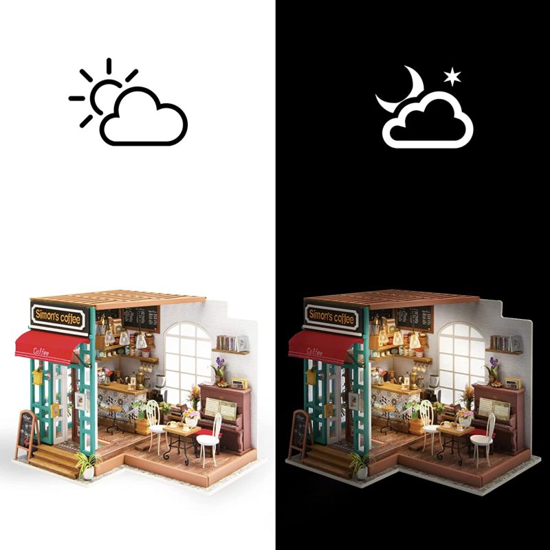 Robotime Puppenhaus Cafe Kaffeehaus DIY Beleuchtung
