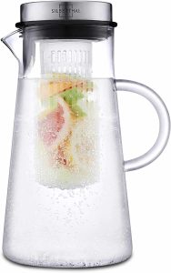 Silberthal Glaskaraffe 2 Liter mit Fruchteinsatz  – Wasserkaraffe mit Deckel – Spülmaschinenfest