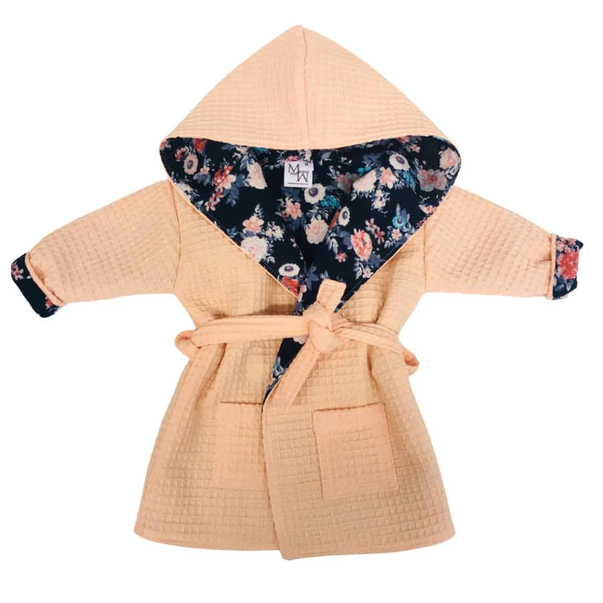 Bademantel Kinder Wiladu Waffelstoff für Babys und Kinder 68 - 92 hydrophile Baumwolle mit OEKO-TEX 80 Flower Power