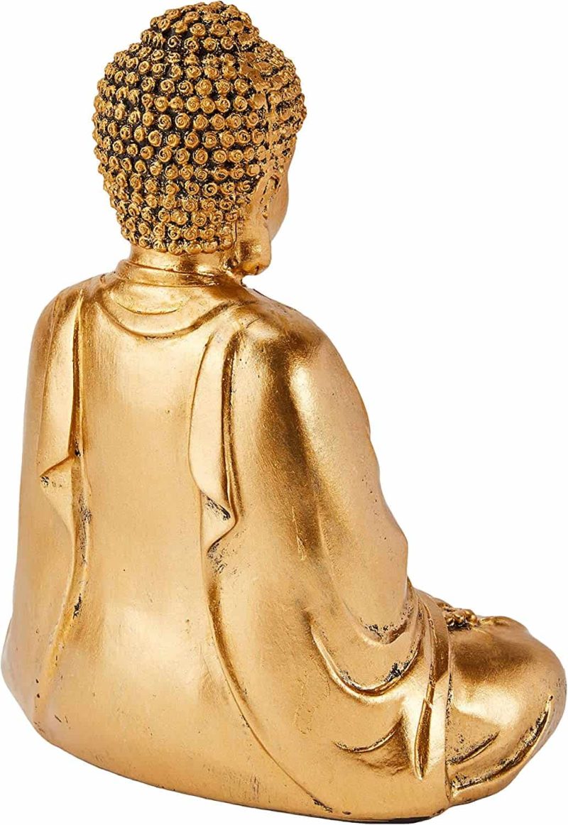 Zen Light Buddha Statue aus goldfarbenem Kunstharz hinten