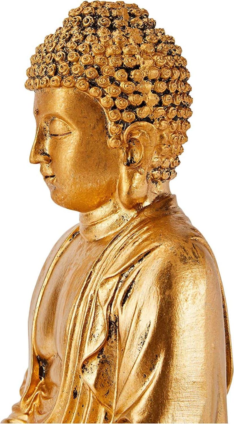 Zen Light Buddha Statue aus goldfarbenem Kunstharz seitlich