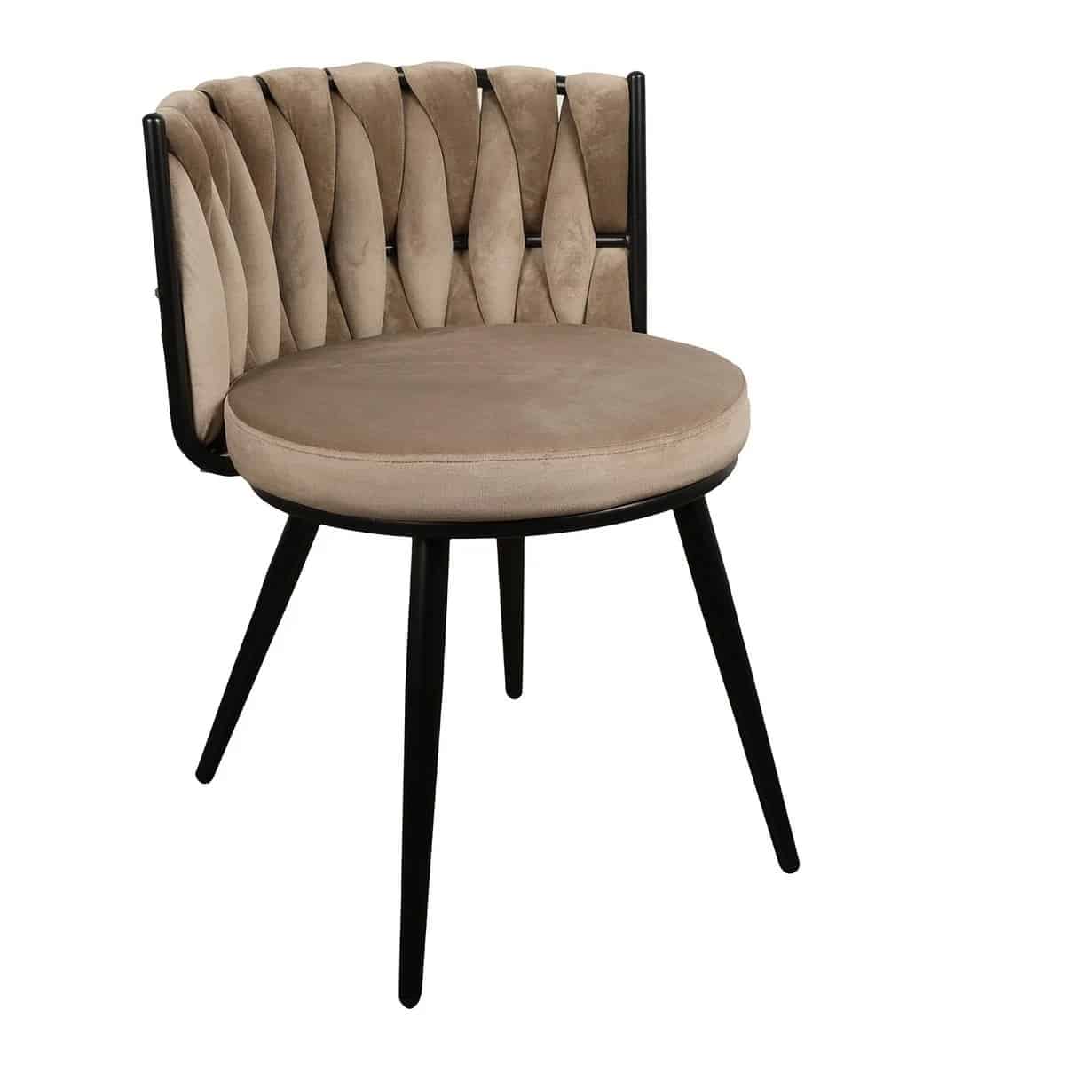 Esszimmerstuhl Designerstuhl „Moon“ mit Samtbezug Flechtoptik Rope Design 53x70x56 cm Sitzhöhe 48cm Sandweiß